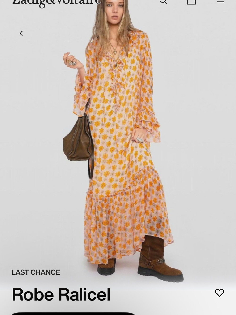 Zadig & Voltaire Peach Maxi Dress with Yellow Floral Print